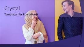  Presentation with hijab modern - Slides featuring portrait-of-young-muslim-couple background and a light blue colored foreground