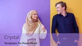  Presentation with hijab modern - Cool new presentation theme with portrait-of-young-muslim-couple backdrop and a light blue colored foreground