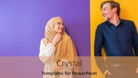  Presentation with hijab modern - PPT theme consisting of portrait-of-young-muslim-couple background and a yellow colored foreground