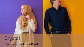  Presentation with hijab modern - Presentation theme with portrait-of-young-muslim-couple background and a gold colored foreground