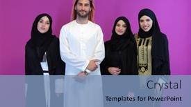  Presentation with muslim - Slides having portrait-of-young-muslim-people background and a teal colored foreground