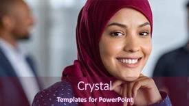  Presentation with hijab modern - Cool new slide deck with portrait-of-young-muslim-woman backdrop and a wine colored foreground
