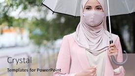  Presentation with under umbrella - Presentation theme enhanced with portrait-of-young-muslim-woman background and a lemonade colored foreground