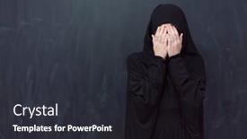  Presentation with woman muslim - PPT layouts with portrait-of-young-muslim-woman background and a dark gray colored foreground
