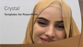  Presentation with hijab - PPT theme enhanced with portrait-of-young-muslim-woman background and a light gray colored foreground