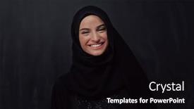 Presentation with woman muslim - PPT layouts consisting of portrait-of-young-muslim-woman background and a black colored foreground