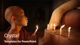  Presentation with myanmar bagan - PPT theme with portrait of young novice monk background and a wine colored foreground