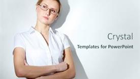  Presentation with young woman wearing boxer gloves - Audience pleasing slides consisting of portrait-of-young-pensive-woman backdrop and a sky blue colored foreground