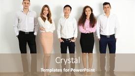  Presentation with 3d white people pushing - PPT theme having portrait of young people against white wall background background and a coral colored foreground