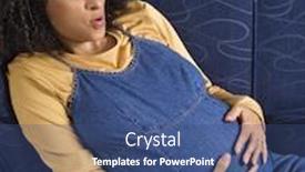  Presentation with stomach - Presentation with portrait of young pregnant female with hands on stomach background and a ocean colored foreground