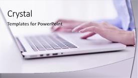  Presentation with woman business - Slide deck featuring portrait of young pretty business background and a sky blue colored foreground