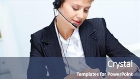  Presentation with secretary - PPT layouts enhanced with secretary with headset making notes background and a ocean colored foreground