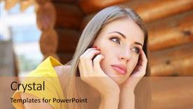  Presentation with luxury fashion outdoors - Beautiful PPT theme featuring portrait of young serious woman backdrop and a  colored foreground