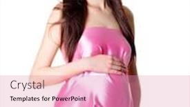  Presentation with glamour - Colorful presentation theme enhanced with portrait of young sexy glamour beautiful pregnant woman - white background backdrop and a coral colored foreground
