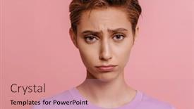  Presentation with woman sad - Presentation having portrait-of-young-short-haired background and a coral colored foreground