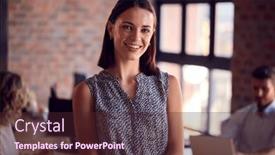  Presentation with busy - Slide deck consisting of portrait-of-young-smiling-businesswoman background and a tawny brown colored foreground