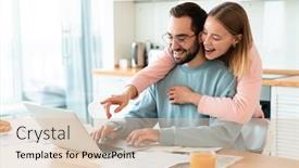  Presentation with home documents - PPT theme with portrait-of-young-smiling-couple background and a lemonade colored foreground