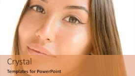  Presentation with dark skin - Beautiful PPT theme featuring portrait-of-young-smiling-woman backdrop and a gold colored foreground