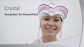  Presentation with kazakhstan - Colorful presentation enhanced with traditional clothing from kazakhstan backdrop and a light gray colored foreground