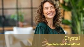  Presentation with creative - Slide deck with portrait-of-young-smiling-woman background and a coral colored foreground