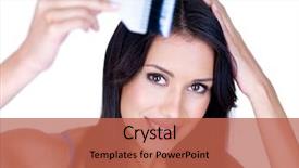  Presentation with long hair - Colorful PPT layouts enhanced with portrait of young smiling woman backdrop and a red colored foreground