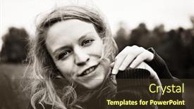  Presentation with meadow - Amazing theme having portrait of young smiling woman sitting in the meadow sepia toned backdrop and a tawny brown colored foreground