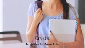  Presentation with student - Slide set consisting of portrait-of-young-student-woman background and a  colored foreground