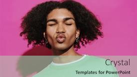  Presentation with lips - PPT theme enhanced with portrait-of-young-stylish-curly background and a mint green colored foreground