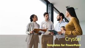  Presentation with successful plans - Theme featuring portrait-of-young-successful-multinational background and a tawny brown colored foreground