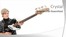  Presentation with bass guitar - Beautiful PPT theme featuring portrait of young trendy man holding electric bass guitar - isolated backdrop and a white colored foreground