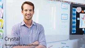  Presentation with young children at school - Presentation design consisting of portrait of young white male background and a light blue colored foreground