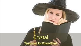  Presentation with attention - Amazing theme having portrait of young witch reading black book with attention backdrop and a tawny brown colored foreground