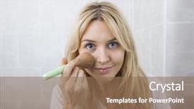 Presentation with blush - PPT theme enhanced with portrait of young woman applying blush in bathroom background and a coral colored foreground