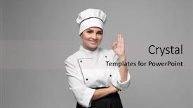  Presentation with chef - Colorful slide set enhanced with portrait of young woman chef backdrop and a light gray colored foreground