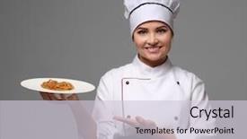  Presentation with pasta restaurant - Audience pleasing theme consisting of portrait of young woman chef backdrop and a lemonade colored foreground