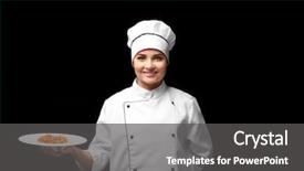  Presentation with black woman - Amazing PPT layouts having portrait of young woman chef backdrop and a dark gray colored foreground