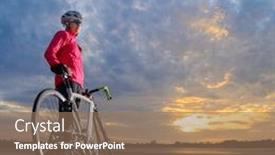  Presentation with road bike - PPT layouts having portrait-of-young-woman-cyclist background and a coral colored foreground