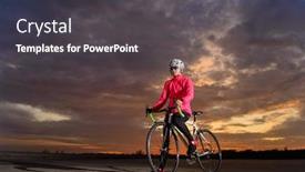  Presentation with road bike - Presentation theme consisting of portrait-of-young-woman-cyclist background and a dark gray colored foreground