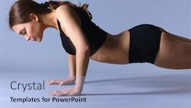  Presentation with woman pushing shopping trolley - Presentation having portrait of young woman doing push ups background and a light blue colored foreground