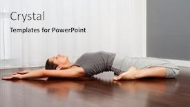  Presentation with stretch - Presentation theme featuring portrait of young woman doing stretch exercise background and a white colored foreground