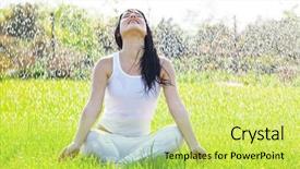  Presentation with water park - Amazing slide deck having portrait of young woman drinking water at green park backdrop and a yellow colored foreground