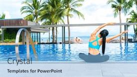  Presentation with luxury travel - Colorful PPT theme enhanced with portrait of young woman fitness yoga perfect tanned body healthy skin at luxury swimming pool travel and vacation freedom concept outdoor shot backdrop and a light blue colored foreground
