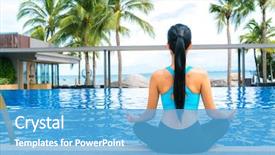  Presentation with luxury travel - Cool new slide set with portrait of young woman fitness yoga perfect tanned body healthy skin at luxury swimming pool travel and vacation freedom concept outdoor shot backdrop and a teal colored foreground