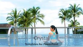  Presentation with luxury travel - Colorful slide set enhanced with portrait of young woman fitness yoga perfect tanned body healthy skin at luxury swimming pool travel and vacation freedom concept outdoor shot backdrop and a light blue colored foreground