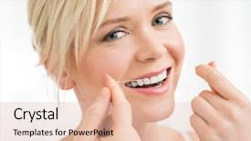  Presentation with dental floss - Audience pleasing theme consisting of portrait of young woman flosses backdrop and a lemonade colored foreground