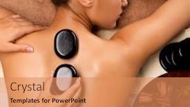 Presentation with spa concept stone - Amazing slide set having portrait of young woman getting hot stone massage in spa salon beauty treatment concept backdrop and a coral colored foreground