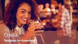  Presentation with pub - Colorful slide set enhanced with portrait of young woman having red wine in pub backdrop and a coral colored foreground