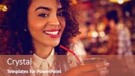 Presentation with pub - PPT layouts having portrait of young woman having a cocktail drink in pub background and a coral colored foreground