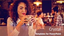  Presentation with pub - Cool new PPT layouts with portrait of young woman having a cocktail drink in pub backdrop and a coral colored foreground