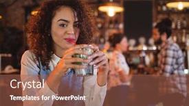  Presentation with pub - Amazing PPT layouts having portrait of young woman having a cocktail drink in pub backdrop and a red colored foreground